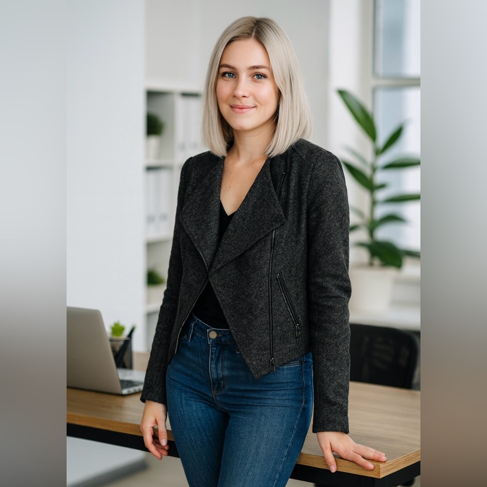 Club Monaco dark heathered grey cropped wool jacket/blazer